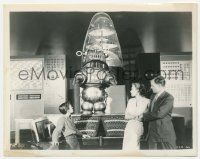 5m487 INVISIBLE BOY 8x10.25 still '57 Richard Eyer & Diane Brewster look at Robby the Robot in lab!