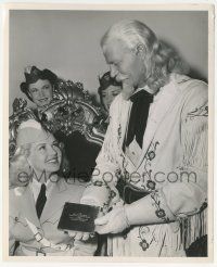 5m518 JOEL MCCREA/BETTY GRABLE 8.25x10 still '43 he's Buffalo Bill naming her Queen of Pin-Ups!