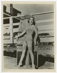 5m571 LEIGH SNOWDEN 8x10.25 still '50s full-length in sexy swimsuit by cool beach board!