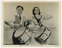 5m865 STRIKE UP THE BAND 8x10 still '40 c/u of Mickey Rooney & Judy Garland playing drums!