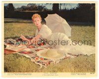 5m084 SWAN color 8x10 still #2 '56 beautiful Grace Kelly laying on blanket, drawing outdoors!