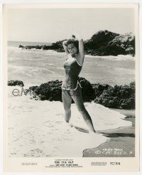5m949 VALERIE FRENCH 8.25x10 still '57 standing in the surf in skimpy swimsuit from The 27th Day!