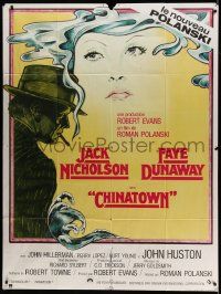 5p702 CHINATOWN French 1p '74 art of Jack Nicholson & Faye Dunaway by Jim Pearsall, Roman Polanski