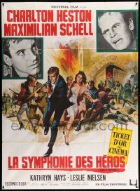 5p715 COUNTERPOINT French 1p '68 Charlton Heston, Maximilian Schell, art by Jean Mascii!
