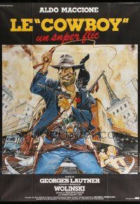 5p716 COWBOY French 1p '85 great wacky artwork of Aldo Maccione with lots of weapons & black cat!