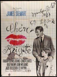 5p721 DEAR BRIGITTE French 1p '65 Jimmy Stewart, great different artwork by C. Broutin!