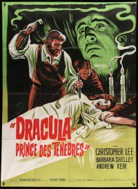 5p733 DRACULA PRINCE OF DARKNESS French 1p R60s art of vampire Christopher Lee + man driving stake!