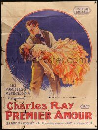 5p764 GIRL I LOVED French 1p '23 stone litho art of Charles Ray w/ Patsy Ruth Miller in his arms!