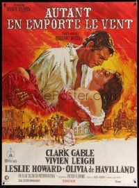 5p767 GONE WITH THE WIND French 1p R70s Howard Terpning art of Gable & Leigh over burning Atlanta!