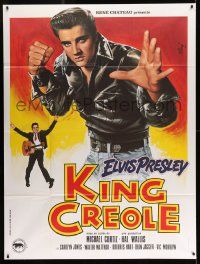 5p801 KING CREOLE French 1p R80s great artwork of Elvis Presley in leather jacket by Jean Mascii!