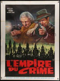 5p820 L'EMPIRE DU CRIME French 1p '63 Fiorenzi art of gangsters with guns over city skyline!