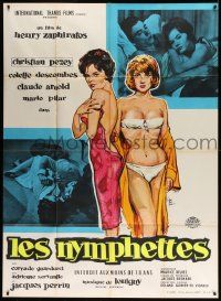 5p824 LES NYMPHETTES French 1p '60 artwork of sexy barely-clothed girls by Gonzalez!