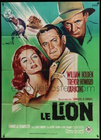 5p827 LION French 1p '63 different art of William Holden, Trevor Howard & Capucine by Grinsson!