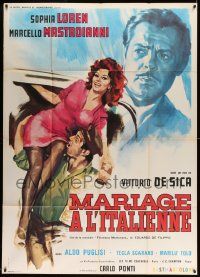 5p840 MARRIAGE ITALIAN STYLE French 1p '64 Vittorio de Sica, Loren, Mastroianni, Crovato art!