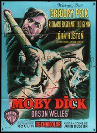 5p847 MOBY DICK French 1p '56 John Huston, different Mascii art of Gregory Peck & the giant whale!