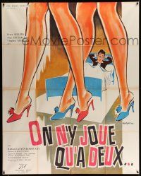 5p870 ONLY TWO CAN PLAY French 1p '62 different Marty art of Peter Sellers in bed & sexy legs!