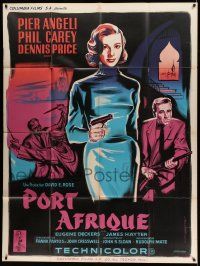 5p888 PORT AFRIQUE French 1p '57 different art of sexy Pier Angeli caught in the Casbah with gun!
