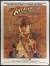 5p897 RAIDERS OF THE LOST ARK French 1p '81 art of adventurer Harrison Ford by Richard Amsel!