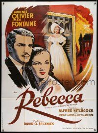 5p902 REBECCA French 1p R70s Hitchcock, Grinsson art of Laurence Olivier & Joan Fontaine!