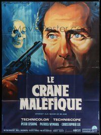 5p925 SKULL French 1p '65 different Roger Soubie art of Peter Cushing, creepy skull & gun!
