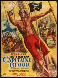 5p930 SON OF CAPTAIN BLOOD French 1p '62 different art of barechested Sean Flynn by Jean Mascii!