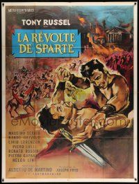 5p935 SPARTAN GLADIATORS French 1p '65 great sword and sandal art of men fighting hand to hand!