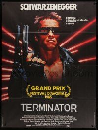 5p954 TERMINATOR French 1p '85 super c/u of most classic cyborg Arnold Schwarzenegger with gun!