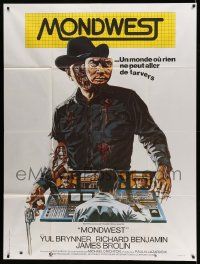 5p989 WESTWORLD French 1p '73 Michael Crichton, cool artwork of cyborg Yul Brynner by Neal Adams!