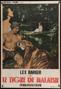 5p626 BLACK DEVILS OF KALI French 32x46 '54 c/u of Lex Barker, tiger & sexy Carla Calo!
