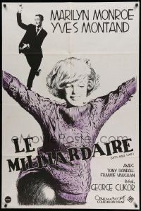 5p629 LET'S MAKE LOVE French 32x48 R87 different art of sexy Marilyn Monroe & Yves Montand!