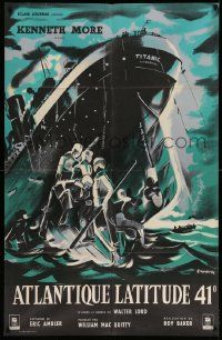 5p630 NIGHT TO REMEMBER French 31x47 '58 English Titanic biography, different Trambouze art!