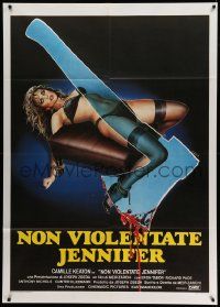 5p178 I SPIT ON YOUR GRAVE Italian 1p '84 different Enzo Sciotti art of tortured woman & hatchet!