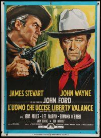 5p201 MAN WHO SHOT LIBERTY VALANCE Italian 1p R70s John Wayne & James Stewart, Ford, different art!