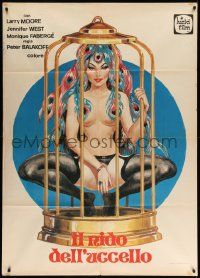 5p207 MASTER & MS JOHNSON Italian 1p '81 art of near-naked woman w/ peacock feathers in birdcage!