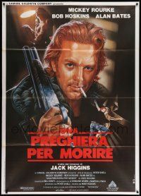 5p234 PRAYER FOR THE DYING Italian 1p '87 cool different art of Mickey Rourke by Renato Cesaro!