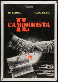 5p236 PROFESSOR Italian 1p '86 Il Camorrista, art of hands shaking over bloody knife & book!