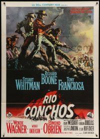 5p244 RIO CONCHOS Italian 1p '64 cool art of cowboys Richard Boone, Stuart Whitman & Tony Franciosa!