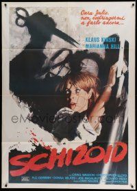5p247 SCHIZOID Italian 1p '80 Mafe silhouette art of crazed Klaus Kinski attacking Marianna Hill!
