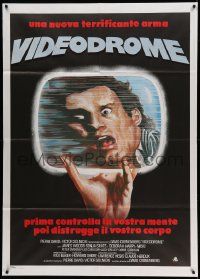 5p278 VIDEODROME Italian 1p '85 David Cronenberg, cool different art of James Woods in TV!