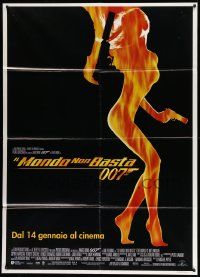 5p285 WORLD IS NOT ENOUGH advance Italian 1p '99 James Bond, flaming silhouette of sexy girl!