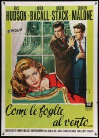 5p287 WRITTEN ON THE WIND Italian 1p R60s different art of Lauren Bacall w/ Rock Hudson & Stack!