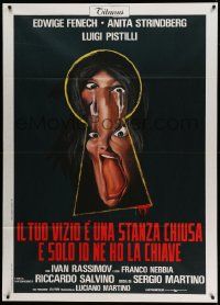 5p291 YOUR VICE IS A LOCKED ROOM & ONLY I HAVE THE KEY Italian 1p '72 wild keyhole horror art!