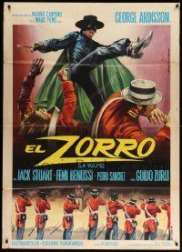5p292 ZORRO THE FOX Italian 1p '68 Guido Zurli's El Zorro, cool Piovano art of the masked hero!