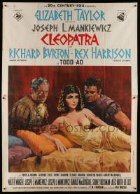 5p064 CLEOPATRA Italian 2p '64 Elizabeth Taylor, Richard Burton, Rex Harrison, Howard Terpning art