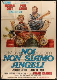 5p107 WE ARE NO ANGELS Italian 2p '76 wacky art of Michael Coby & Paul Smith in cool car!