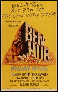 5p324 BEN-HUR WC '60 Charlton Heston, William Wyler classic religious epic, cool chariot art!