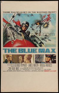 5p332 BLUE MAX WC '66 great Frank McCarthy art of WWI fighter pilot George Peppard in airplane!