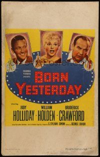 5p338 BORN YESTERDAY WC '51 headshots of Judy Holliday, William Holden & Broderick Crawford
