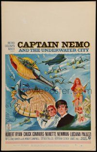 5p349 CAPTAIN NEMO & THE UNDERWATER CITY WC '70 artwork of cast, scuba divers & cool ship