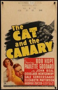 5p351 CAT & THE CANARY WC '39 monster hand threatening Bob Hope & sexy Paulette Goddard!